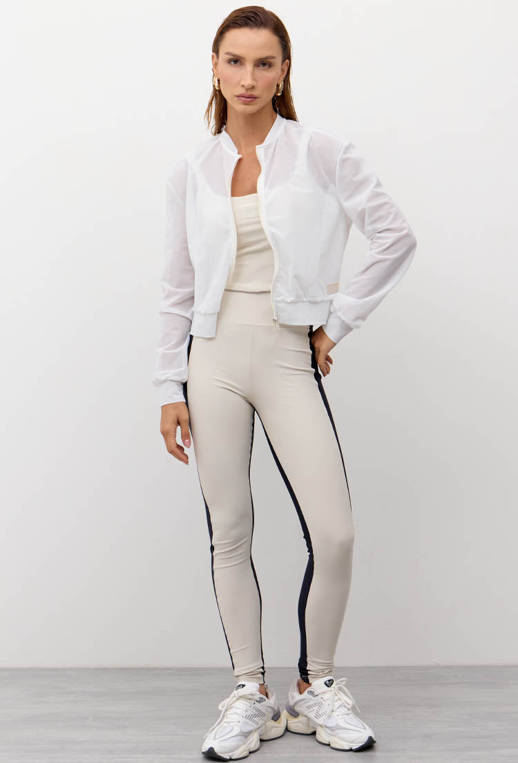 Conjunto Top longo dupla face+Legging bicolor+Jaqueta bomber Athena