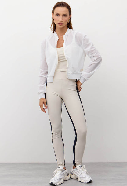 Conjunto Top longo dupla face+Legging bicolor+Jaqueta bomber Athena