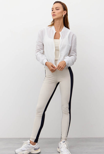 Conjunto Top longo dupla face+Legging bicolor+Jaqueta bomber Athena