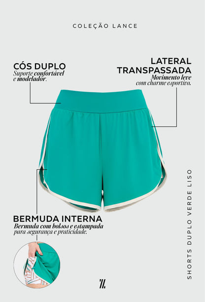 Shorts duplo liso verde folha com bolso Lance