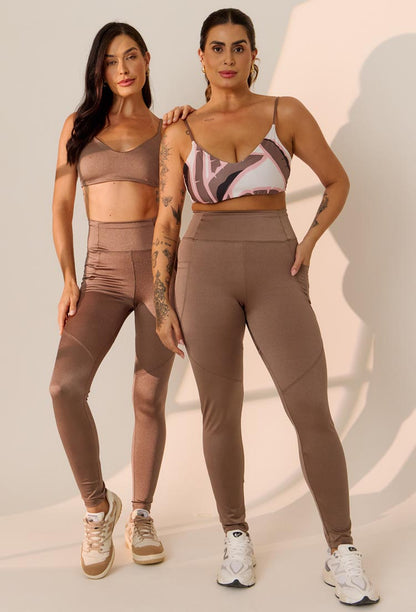 Conjunto Top dupla face+Legging castanho+Jaqueta bomber Solare