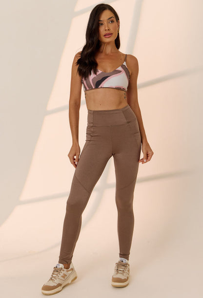 Conjunto Top dupla face+Legging castanho+Jaqueta bomber Solare