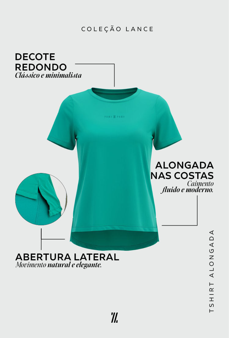 Tshirt alongada nas costas lisa verde folha Lance