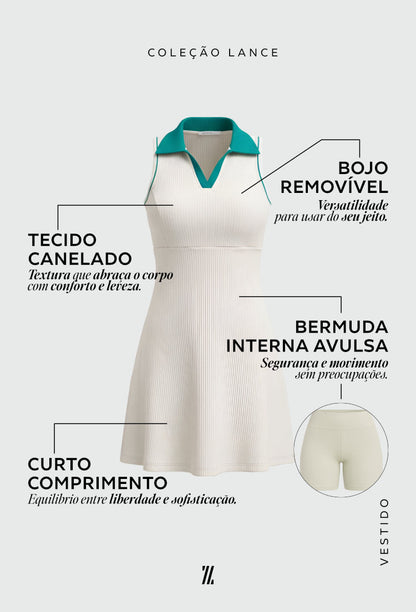 Vestido luna com gola verde folha e bermuda interna Lance