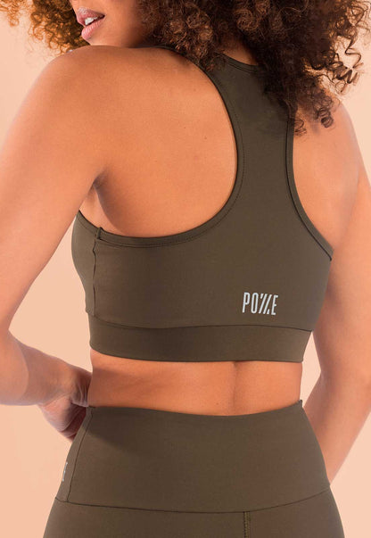 Top curto nadador com decote profundo verde liso Oásis