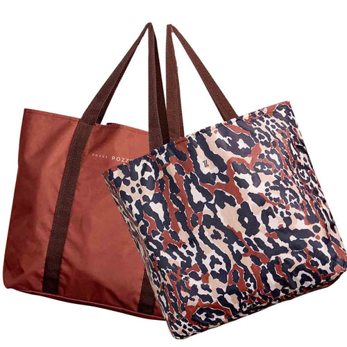 Bolsa de alça dupla face lisa marrom e estampada Gaia