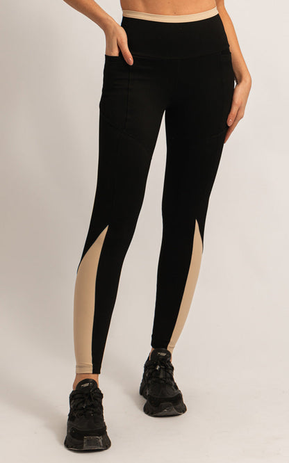 Legging bicolor bege árido e preto canelado Magnetic